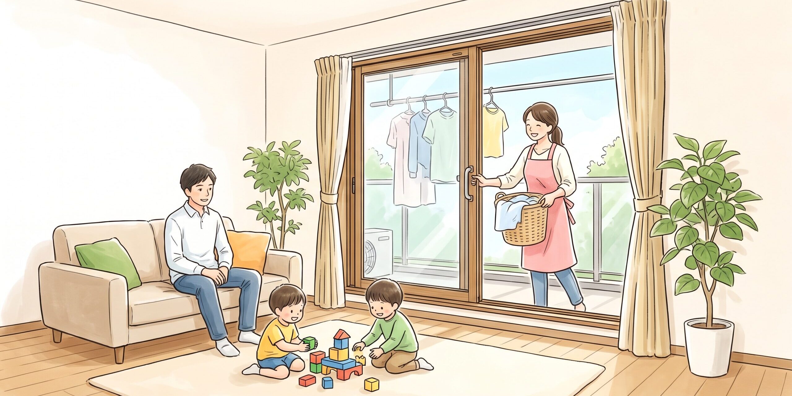 family-living-room 内窓をつけて快適な環境で過ごす家族