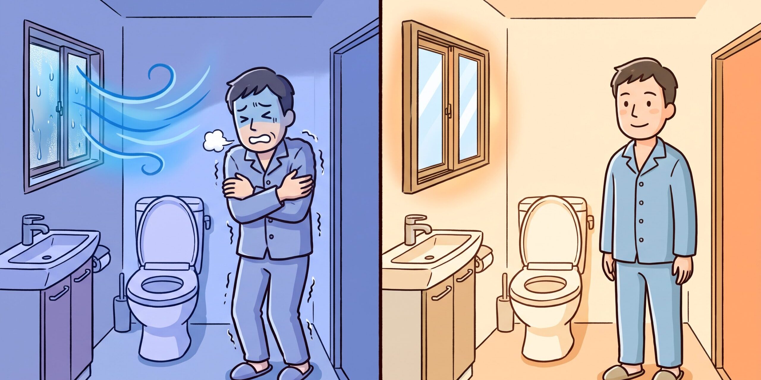 冬のトイレの寒さ比較イラスト